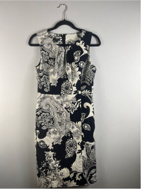 Talbots Black White Paisley Floral Sheath Dress Size 6 Cotton Blend Lined Career